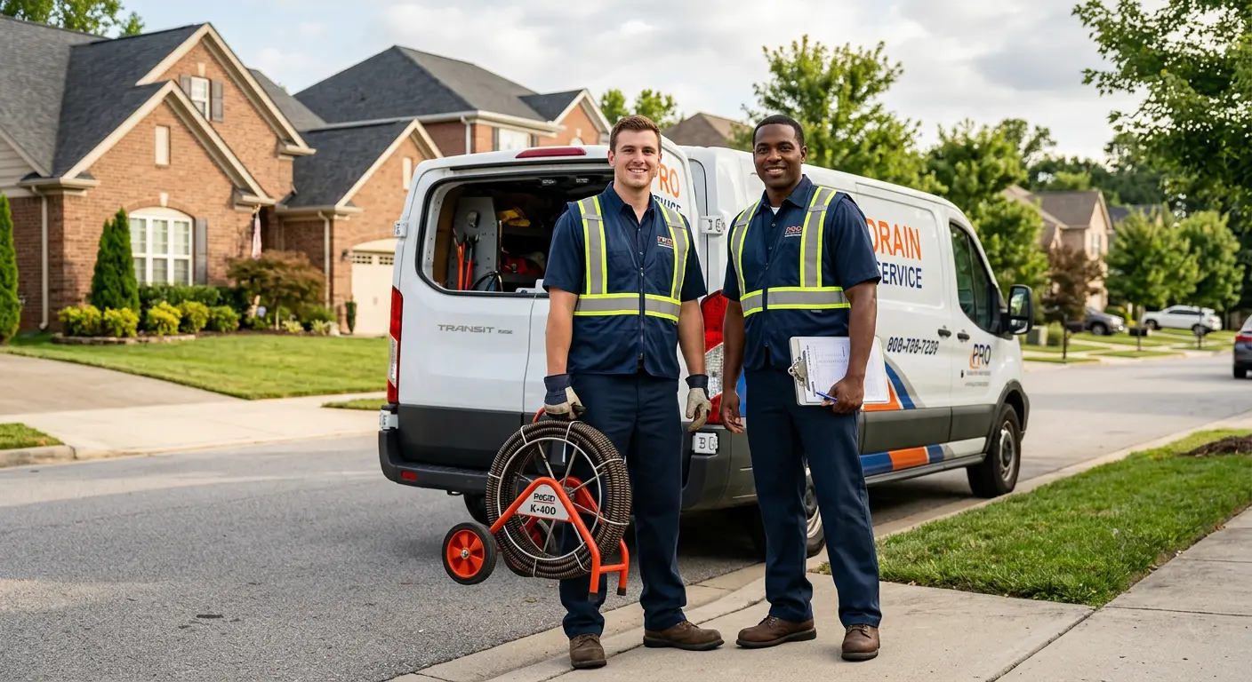 Sewer and drain service team with equipment ready for work in Rose Hill