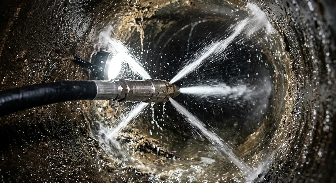 High-pressure hydro jetting nozzle cleaning sewer pipe for Storm Drain Cleaning in Rose Hill